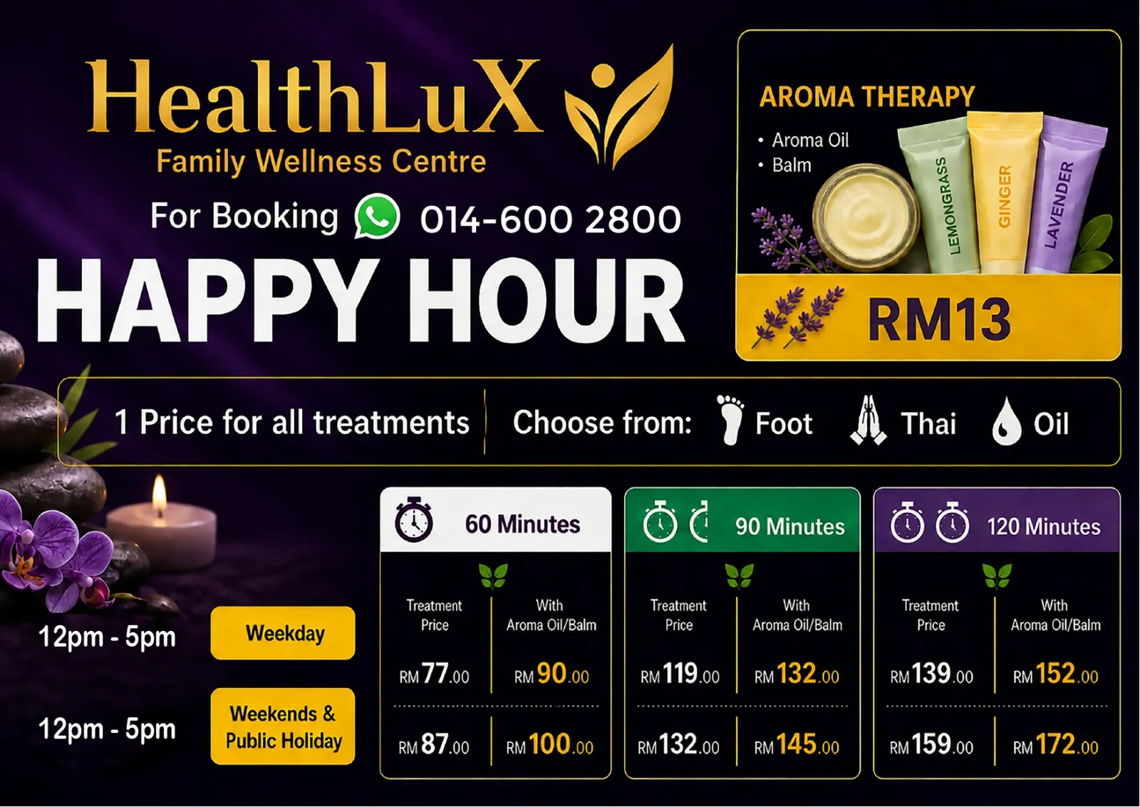 Happy hour 12pm to 5pm price list poster